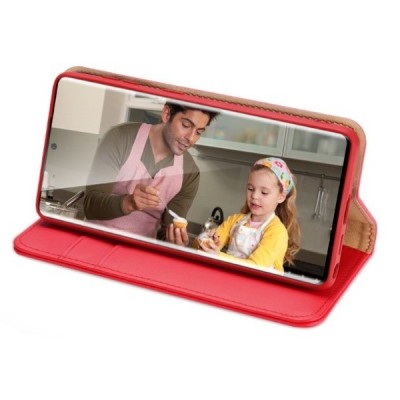 Samsung Galaxy S22 Ultra 5G (SM-S908X) „Dux Ducis“ Hivo sērijas sarkans ādas atvērams maciņš | Vacins.lv