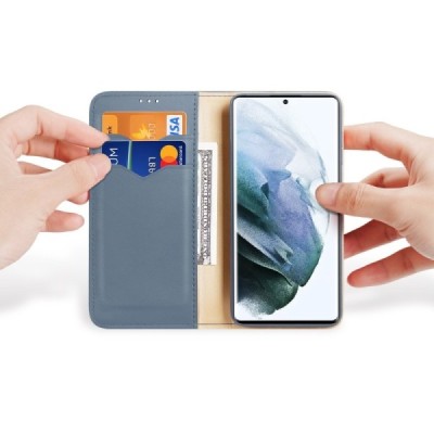 Samsung Galaxy S22 Ultra 5G (SM-S908X) „Dux Ducis“ Hivo sērijas zils ādas atvērams maciņš | Vacins.lv