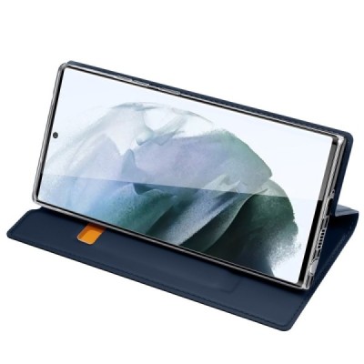 Samsung Galaxy S22 Ultra 5G (SM-S908X) „Dux Ducis“ Skin sērijas zils ādas atvērams maciņš | Vacins.lv