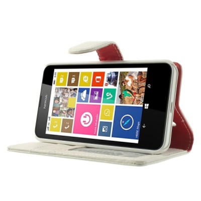 Nokia Lumia 635 atverčiamas baltas odinis dėklas - piniginė / Priedai.lt