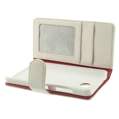 Nokia Lumia 635 atverčiamas baltas odinis dėklas - piniginė / Priedai.lt