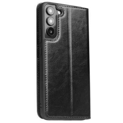 Samsung Galaxy S22 5G (SM-S901X) „QIALINO“ atvēramais ādas melns maciņš - maks | Vacins.lv