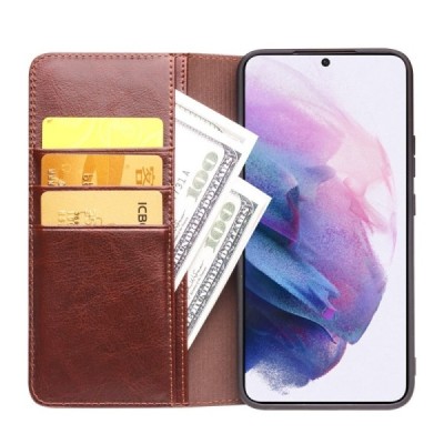 Samsung Galaxy S22 5G (SM-S901X) „QIALINO“ atvēramais ādas brūns maciņš - maks | Vacins.lv