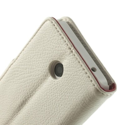 Nokia Lumia 635 atverčiamas baltas odinis dėklas - piniginė / Priedai.lt