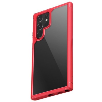 Samsung Galaxy S22 Ultra 5G (SM-S908X) elegants „IPAKY“ Royal dzidrs (caurspīdīgs) silikona apvalks (apmales sarkanā krāsā) | Va