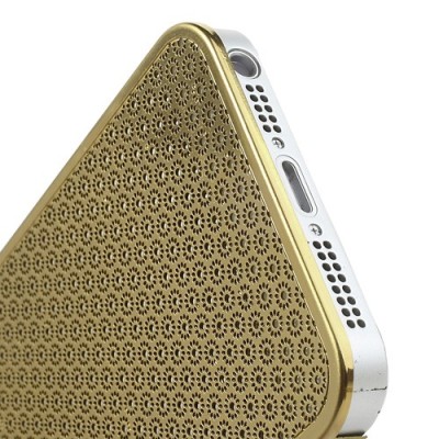 Stilingas auksinis, metalinis Apple iPhone SE (5, 5s) dėklas (dėkliukas) raižytas gėlytėmis / Priedai.lt