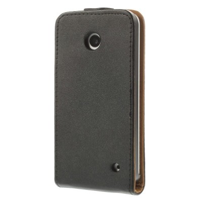 Nokia Lumia 635 klasisks ādas vertikāli atvēramais melns futrālis / Vacins.lv