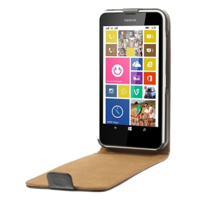 Nokia Lumia 635 klasisks ādas vertikāli atvēramais melns futrālis / Vacins.lv