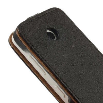 Nokia Lumia 635 klasisks ādas vertikāli atvēramais melns futrālis / Vacins.lv