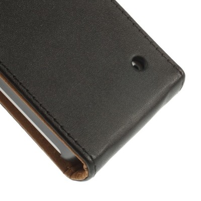 Nokia Lumia 635 klasisks ādas vertikāli atvēramais melns futrālis / Vacins.lv