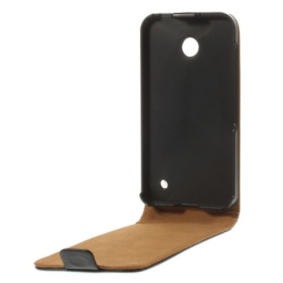 Nokia Lumia 635 klasisks ādas vertikāli atvēramais melns futrālis / Vacins.lv