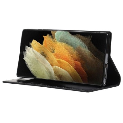 „Deluxe“ Samsung Galaxy S22 Ultra 5G (SM-S908X) melns ādas atvērams maciņš | Vacins.lv