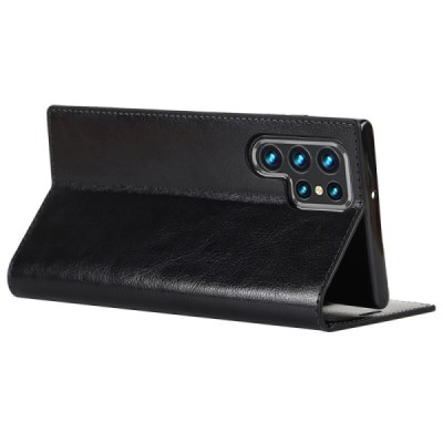 „Deluxe“ Samsung Galaxy S22 Ultra 5G (SM-S908X) melns ādas atvērams maciņš | Vacins.lv