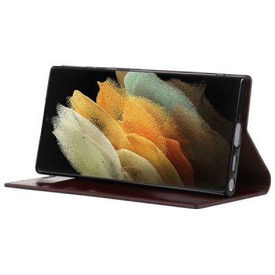 „Deluxe“ Samsung Galaxy S22 Ultra 5G (SM-S908X) brūns ādas atvērams maciņš | Vacins.lv