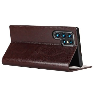 „Deluxe“ Samsung Galaxy S22 Ultra 5G (SM-S908X) brūns ādas atvērams maciņš | Vacins.lv