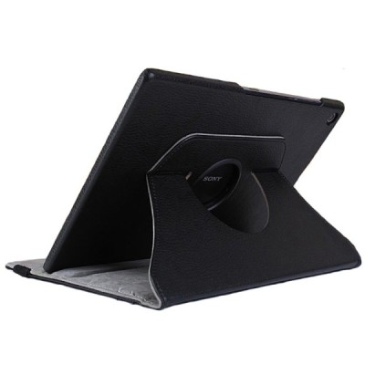 Sony Xperia Tablet Z2 atverčiamas juodas odinis dėklas (dėkliukas), sukiojamas 360° / Priedai.lt