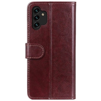 Samsung Galaxy A13 4G (SM-A135F, SM-A137F) atverčiamas rudas odinis dėklas - piniginė | Priedai.lt