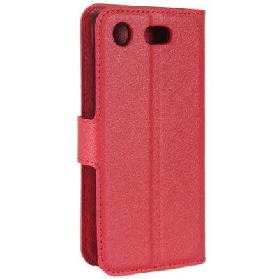 Sony Xperia XZ1 Compact atvēramais sarkans ādas Litchi maciņš - maks | Vacins.lv