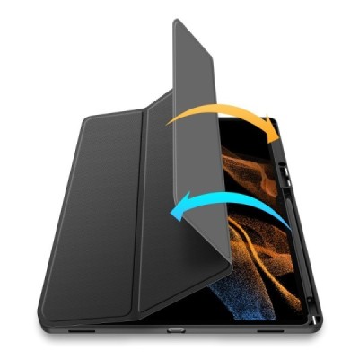 Samsung Galaxy Tab S8 Ultra 14.6" (X900, X906) „Dux Ducis“ Stylus atverčiamas juodas odinis dėklas - knygutė su vieta liestukui 