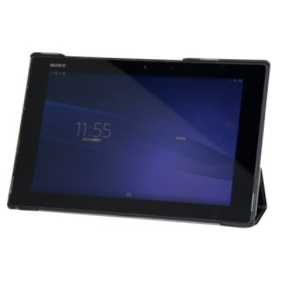 Sony Xperia Tablet Z2 atverčiamas juodas odinis dėklas (sulankstomas) / Priedai.lt