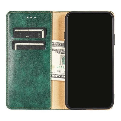 Solīds Samsung Galaxy S22 Ultra 5G (SM-S908X) zaļš ādas atvērams maciņš | Vacins.lv