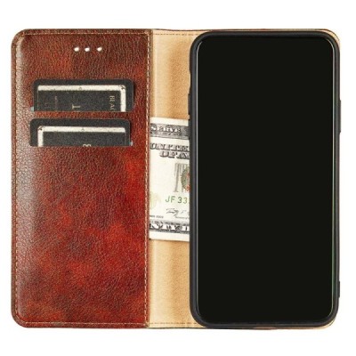 Solīds Samsung Galaxy S22 Ultra 5G (SM-S908X) brūns ādas atvērams maciņš | Vacins.lv