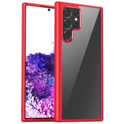 Samsung Galaxy S22 Ultra 5G (SM-S908X) elegants „IPAKY“ Slim dzidrs (caurspīdīgs) silikona apvalks (apmales sarkanā krāsā) | Vac