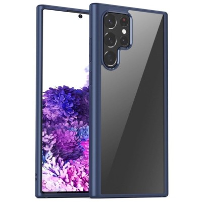 Samsung Galaxy S22 Ultra 5G (SM-S908X) elegants „IPAKY“ Slim dzidrs (caurspīdīgs) silikona apvalks (apmales zilā krāsā) | Vacins