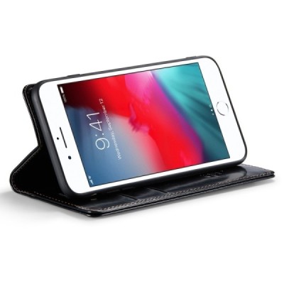 Apple iPhone 6 Plus (6s Plus, 7 Plus, 8 Plus) „CaseMe“ solidus atverčiamas juodas odinis dėklas - knygutė / Priedai.lt