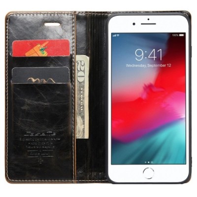 Apple iPhone 6 Plus (6s Plus, 7 Plus, 8 Plus) „CaseMe“ solidus atverčiamas rudas odinis dėklas - knygutė / Priedai.lt