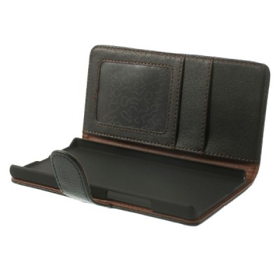 Huawei Ascend P7 atvēramais melns ādas Litchi futrālis - maciņš / Vacins.lv