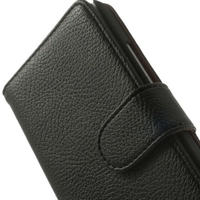 Huawei Ascend P7 atvēramais melns ādas Litchi futrālis - maciņš / Vacins.lv