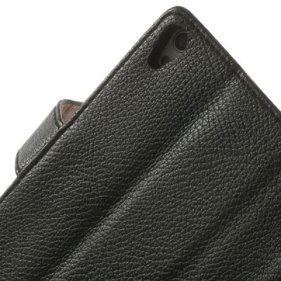 Huawei Ascend P7 atvēramais melns ādas Litchi futrālis - maciņš / Vacins.lv