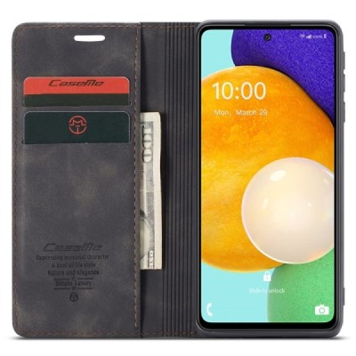 Samsung Galaxy A53 5G (SM-A536B) CaseMe Retro solīds atvēramais ādas melns maciņš - maks | Vacins.lv