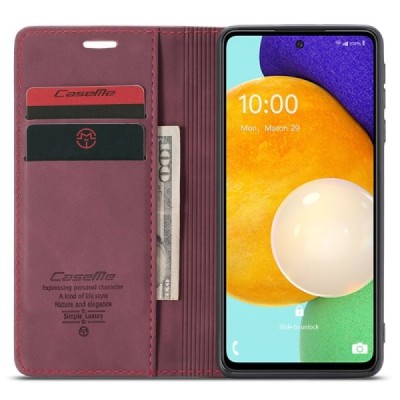 Samsung Galaxy A53 5G (SM-A536B) CaseMe Retro solīds atvēramais ādas bordo maciņš - maks | Vacins.lv