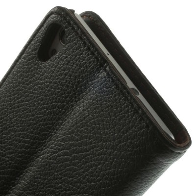 Huawei Ascend P7 atvēramais melns ādas Litchi futrālis - maciņš / Vacins.lv