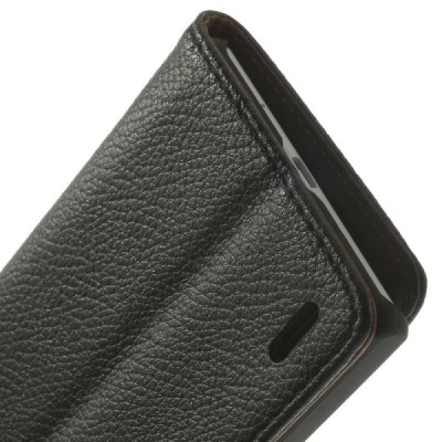 Huawei Ascend P7 atvēramais melns ādas Litchi futrālis - maciņš / Vacins.lv