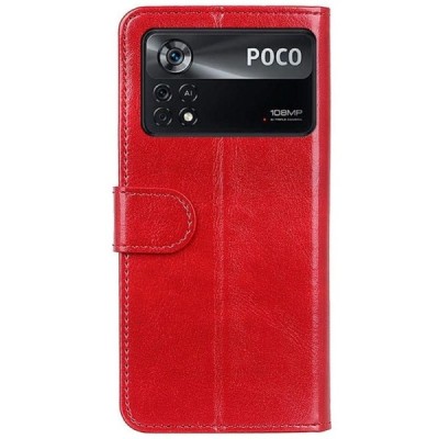 Xiaomi Poco X4 Pro raudonas odinis atverčiamas dėklas - knygutė | Priedai.lt