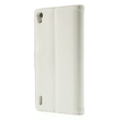 Huawei Ascend P7 atvēramais balts ādas Litchi futrālis - maciņš / Vacins.lv