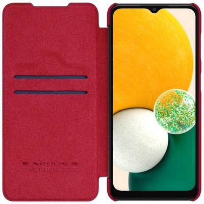 Prabangus „Nillkin“ Qin serijos raudonas odinis atverčiamas Samsung Galaxy A13 5G (A04s) dėklas | Priedai.lt