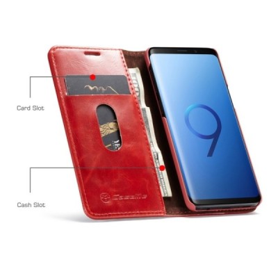 Samsung Galaxy S9+ (G965) „CaseMe“ solidus atverčiamas raudonas odinis dėklas - knygutė | Priedai.lt