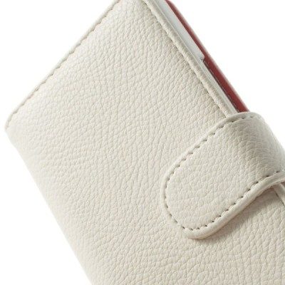 Huawei Ascend P7 atvēramais balts ādas Litchi futrālis - maciņš / Vacins.lv