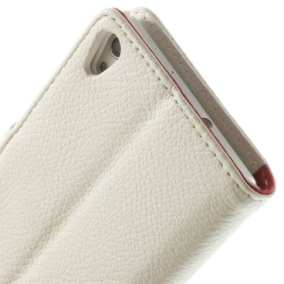 Huawei Ascend P7 atvēramais balts ādas Litchi futrālis - maciņš / Vacins.lv