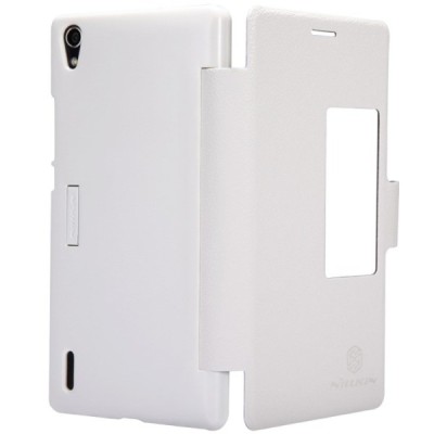 Huawei Ascend P7 baltas odinis atverčiamas Nillkin Fresh dėklas / Priedai.lt