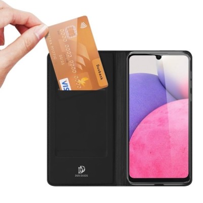 Samsung Galaxy A33 5G (SM-A336E) Dux Ducis Skin sērijas melns ādas atvērams maciņš | Vacins.lv