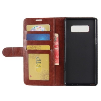 Samsung Galaxy Note 8 (N950F) atverčiamas rudas odinis dėklas - piniginė | Priedai.lt