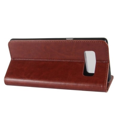 Samsung Galaxy Note 8 (N950F) atverčiamas rudas odinis dėklas - piniginė | Priedai.lt