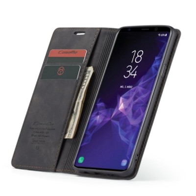 Samsung Galaxy S9+ (G965) CaseMe Retro solīds atvēramais ādas melns maciņš - maks | Vacins.lv