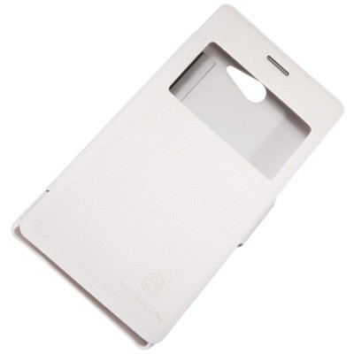 Sony Xperia M2 baltas odinis atverčiamas Nillkin Fresh dėklas / Priedai.lt