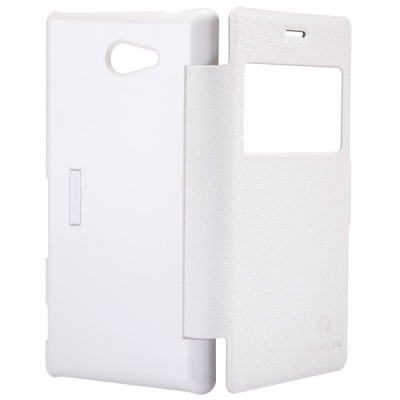 Sony Xperia M2 baltas odinis atverčiamas Nillkin Fresh dėklas / Priedai.lt